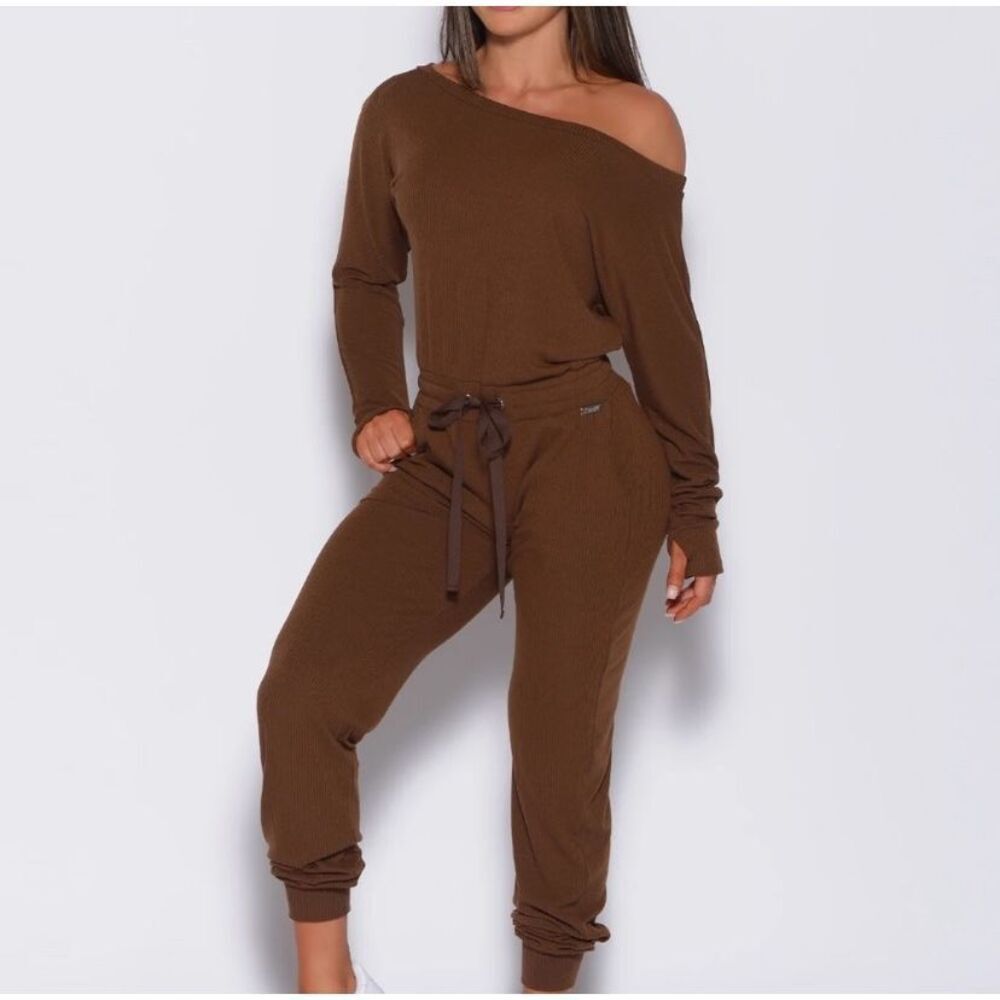Bombshell Sportswear Brown Ribbed Jumpsuit XS Lounge One Piece Jogger